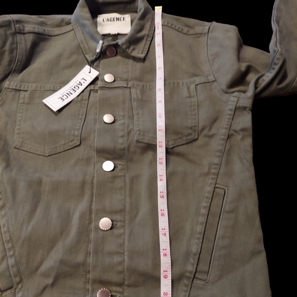 L’agence Janelle Slim Raw Hem Denim Jean Jacket NWT MSRP $365 Sz S Army Green - Picture 5 of 8